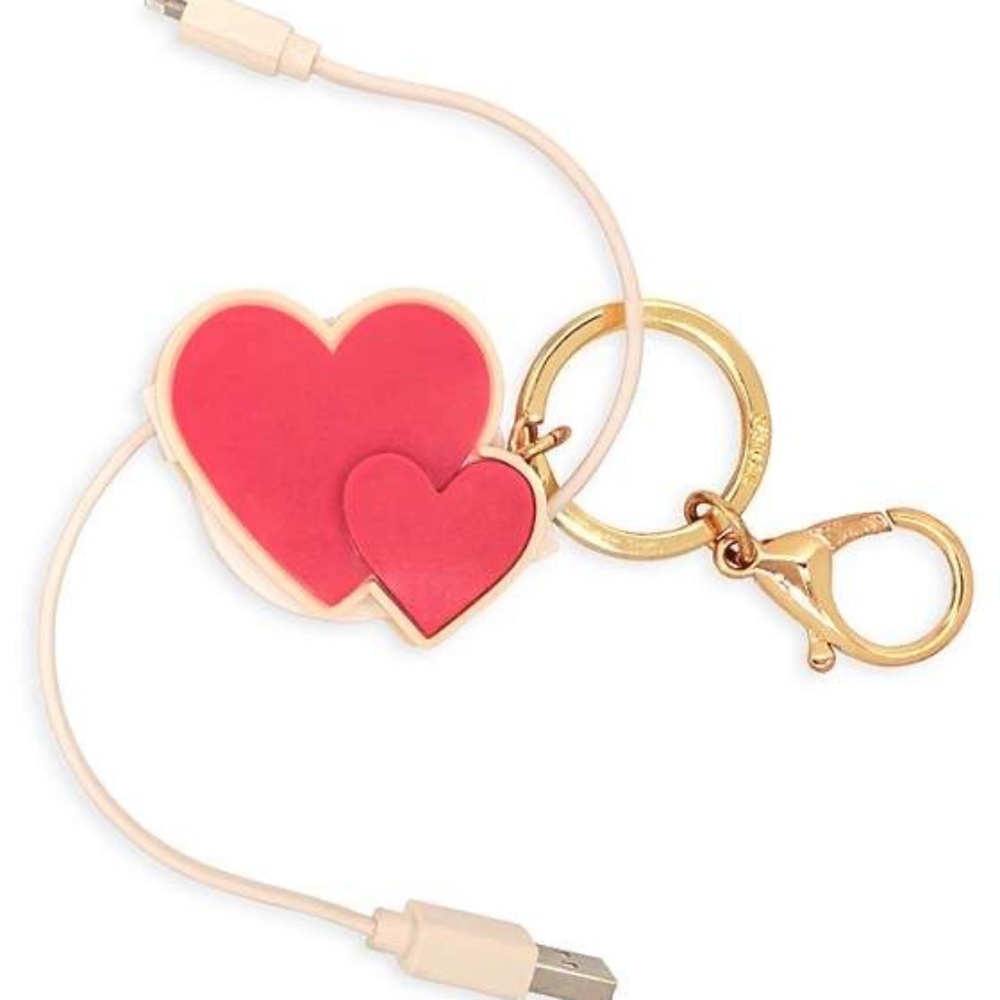 BAN.DO Retractable Charging Cords on Heart Keychain / Purse Charm • New w/o Box